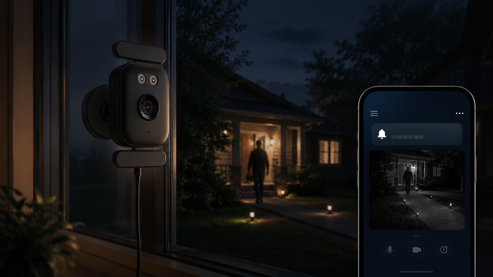 Window camera monitoring activity at night
